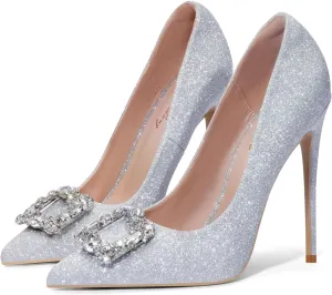 Elisabet Tang Women's High Heels,4.72 Inch Satin Glitter Rhinestone Stiletto Pumps for Women Sexy Closed Pointed Toe Heels Elegant Versatile Wedding Bridal Party Dress Shoes Purple Size 10