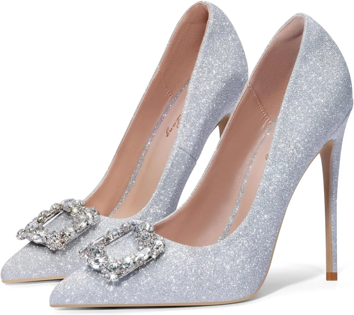 Elisabet Tang Women's High Heels,4.72 Inch Satin Glitter Rhinestone Stiletto Pumps for Women Sexy Closed Pointed Toe Heels Elegant Versatile Wedding Bridal Party Dress Shoes Purple Size 10