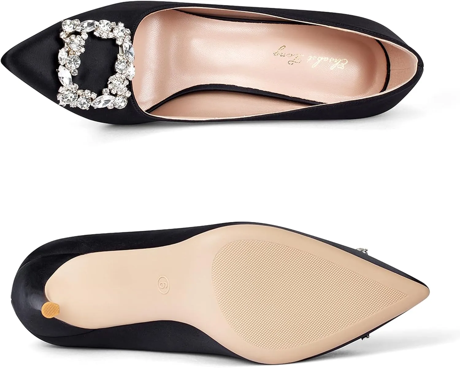 Elisabet Tang Women's Pumps 4 Inch Satin Glitter Rhinestone Heels for Women High Heels Closed Pointed Toe Slip on Party Wedding Shoes