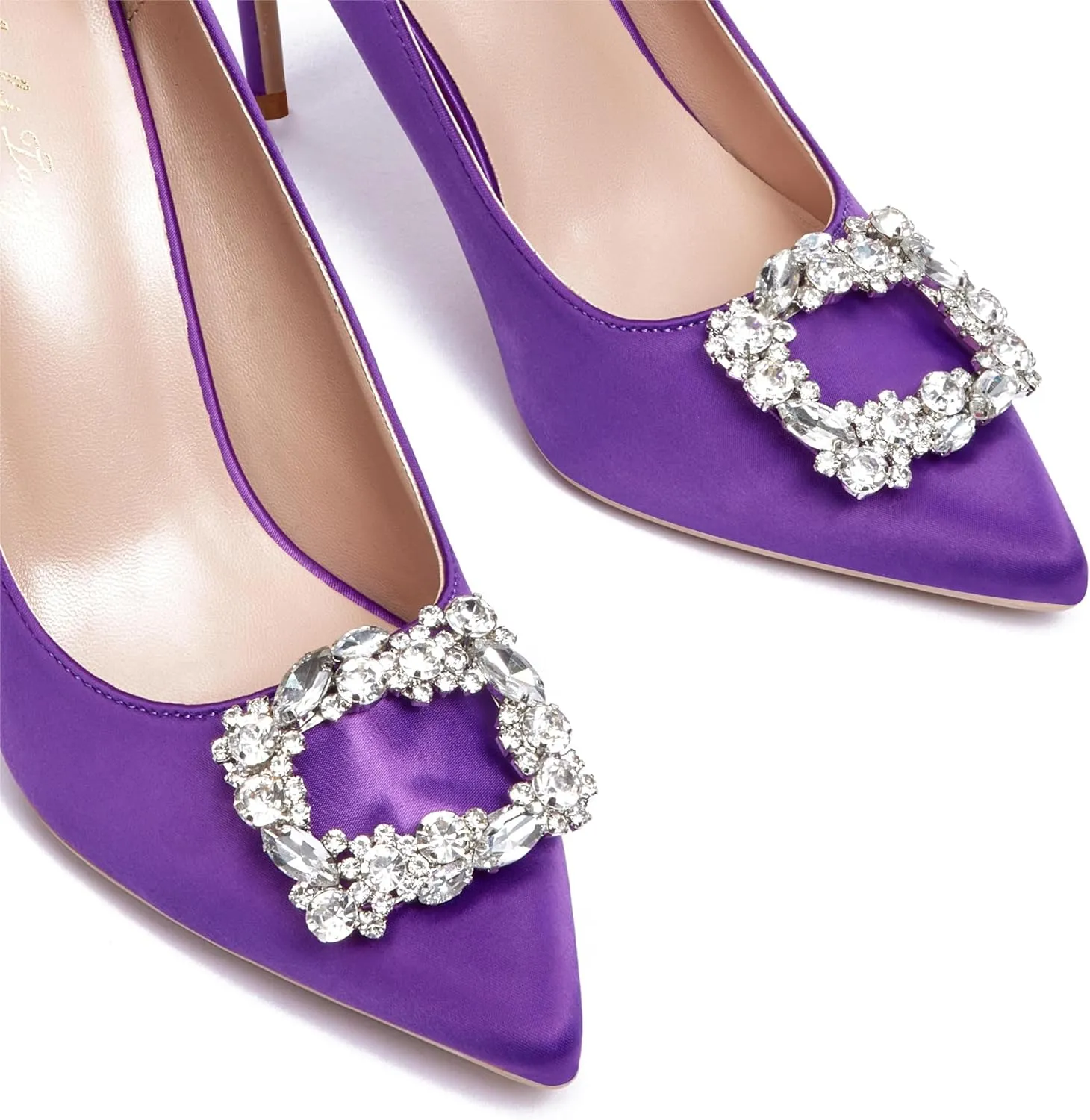 Elisabet Tang Women's Pumps 4 Inch Satin Glitter Rhinestone Heels for Women High Heels Closed Pointed Toe Slip on Party Wedding Shoes