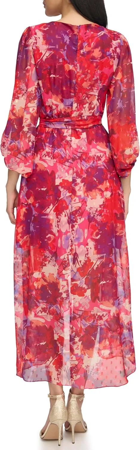 Eliza J Women's 3/4 Balloon Sleeve V-Neck Hi-lo Maxi Dress