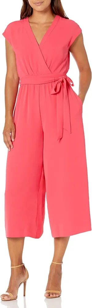 Eliza J womens Faux Wrap Crop Jumpsuit