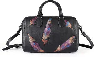 Embossed Genuine Leather Satchel Handbag Crossbody Bag for Women