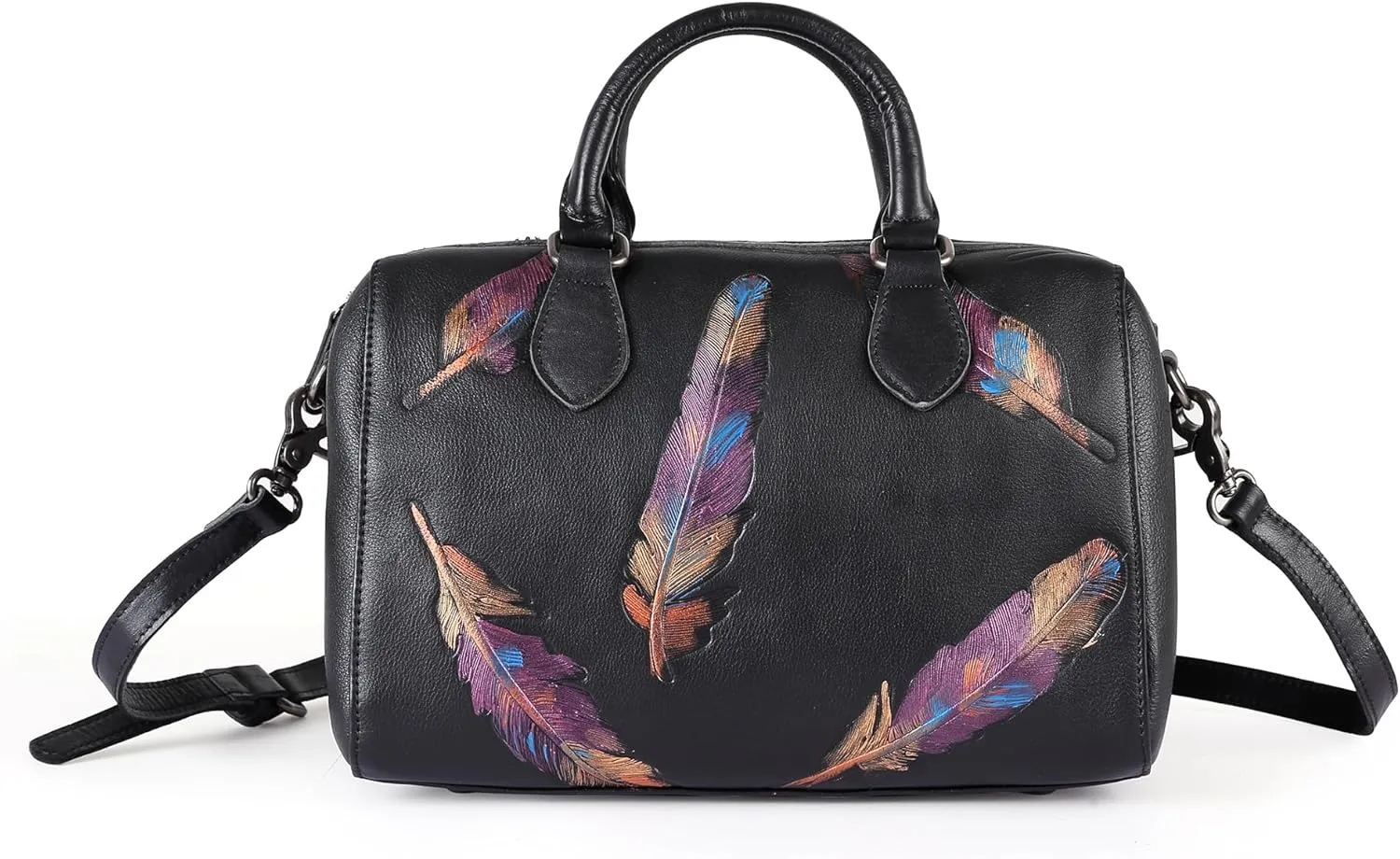 Embossed Genuine Leather Satchel Handbag Crossbody Bag for Women
