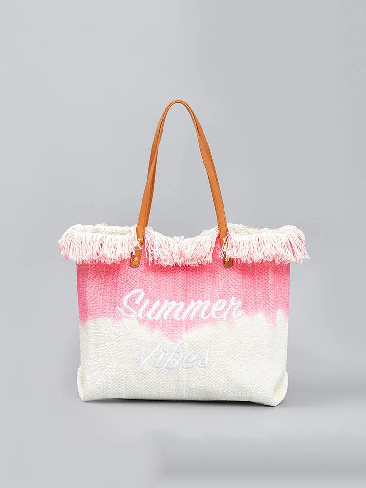 Embroidered Two-Tone Tote Bag