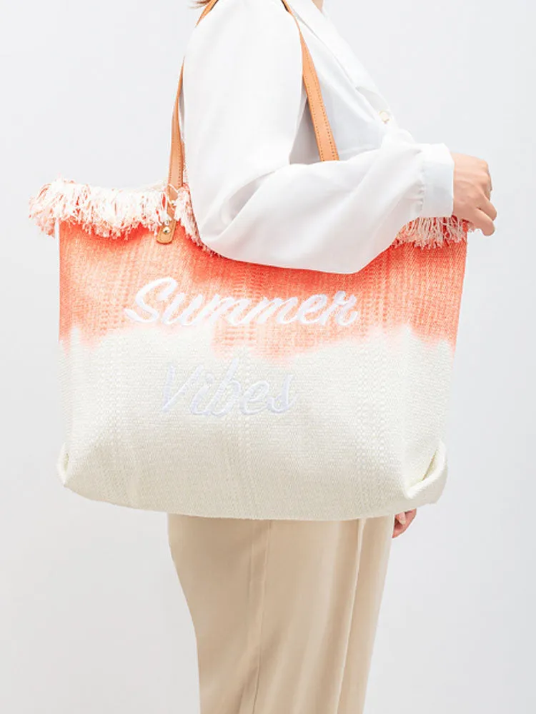 Embroidered Two-Tone Tote Bag