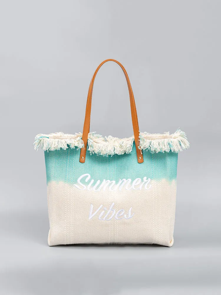 Embroidered Two-Tone Tote Bag