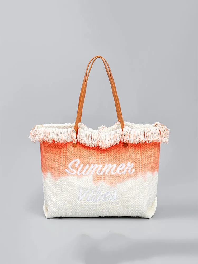 Embroidered Two-Tone Tote Bag