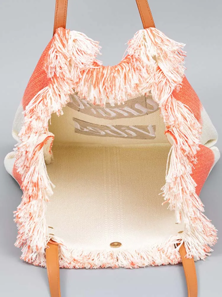 Embroidered Two-Tone Tote Bag