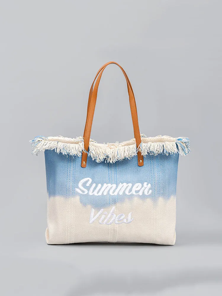 Embroidered Two-Tone Tote Bag