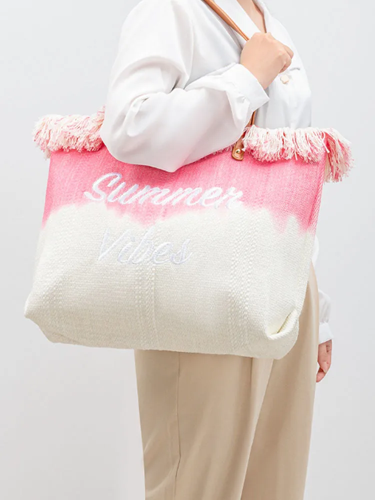 Embroidered Two-Tone Tote Bag