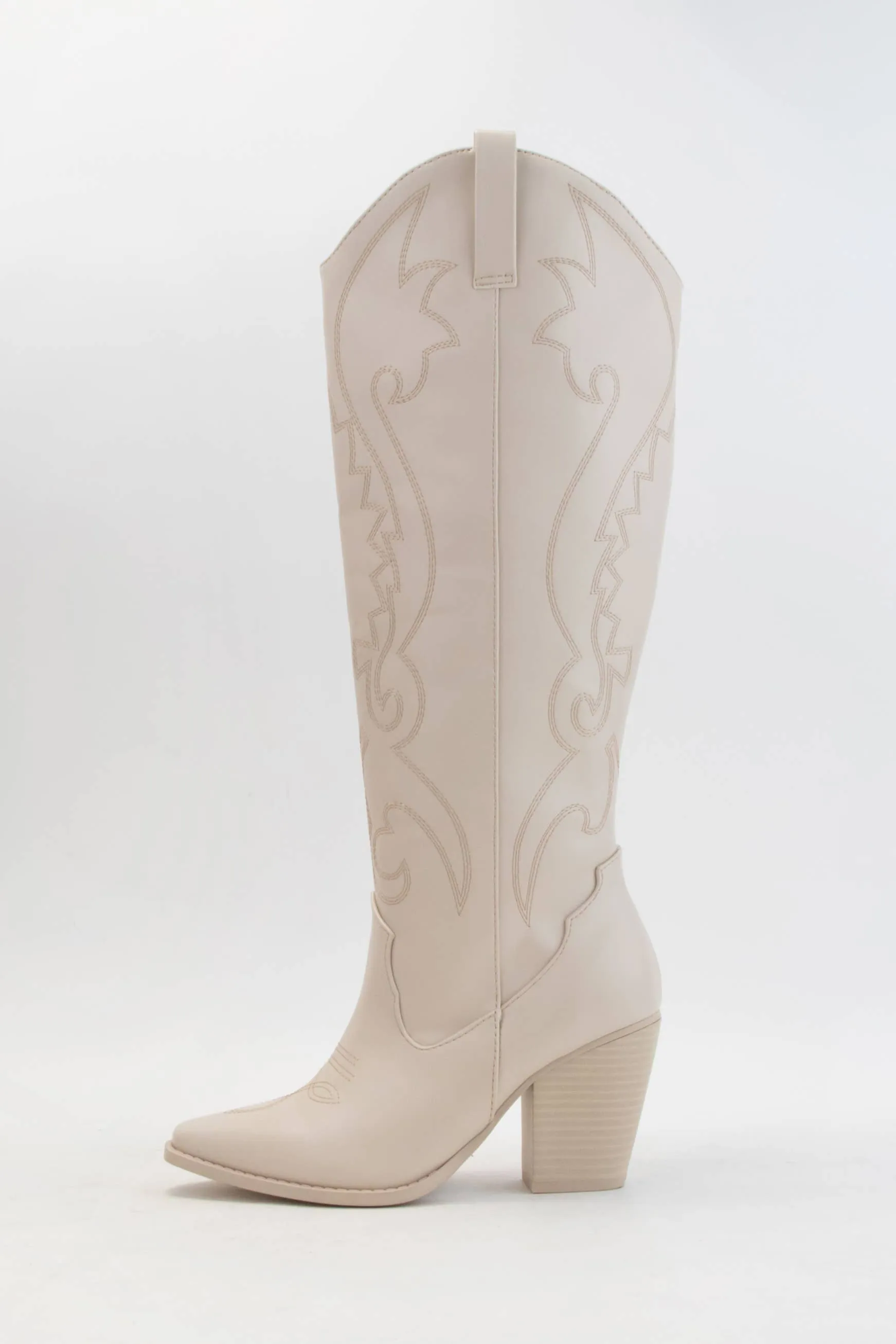 Embroidered Western Boots in Bone