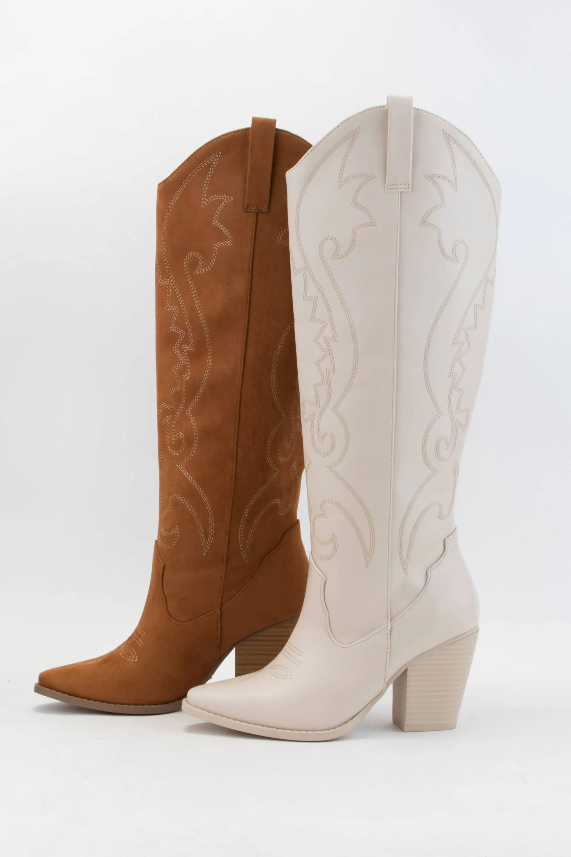 Embroidered Western Boots in Bone