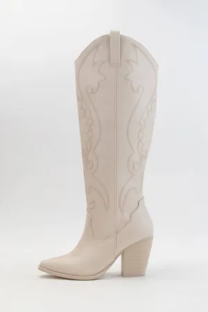 Embroidered Western Boots in Bone