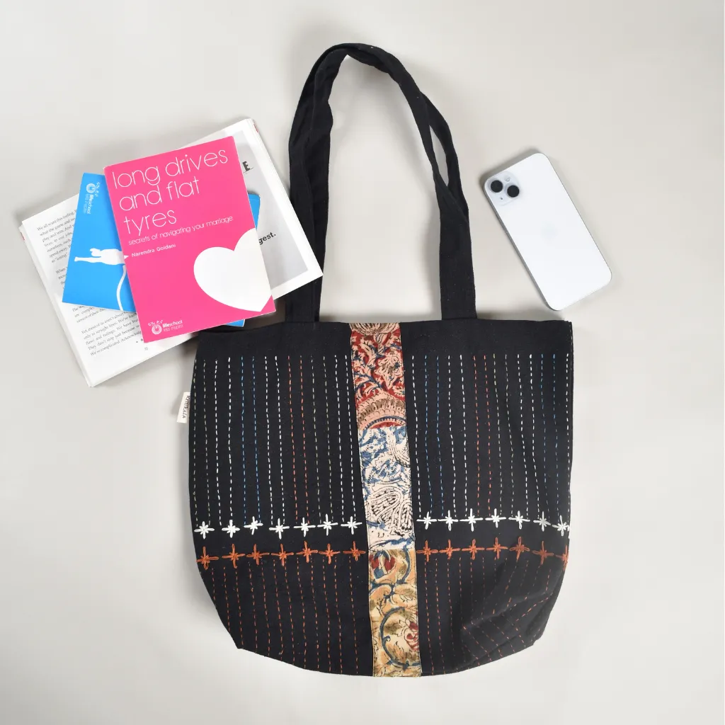 Embroidery Black Canvas Tote Bag