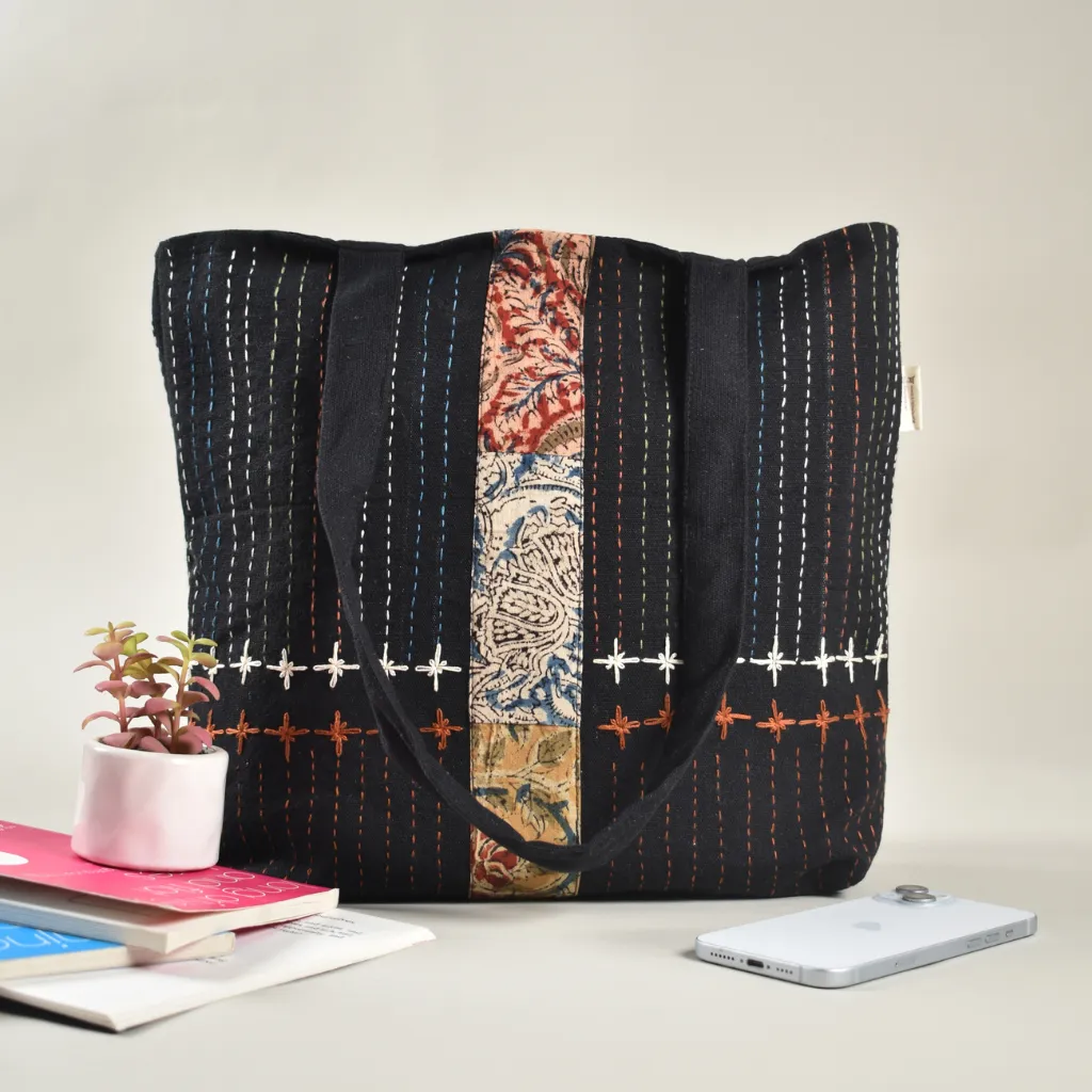 Embroidery Black Canvas Tote Bag