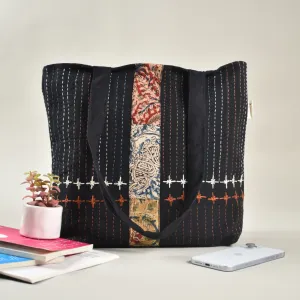 Embroidery Black Canvas Tote Bag