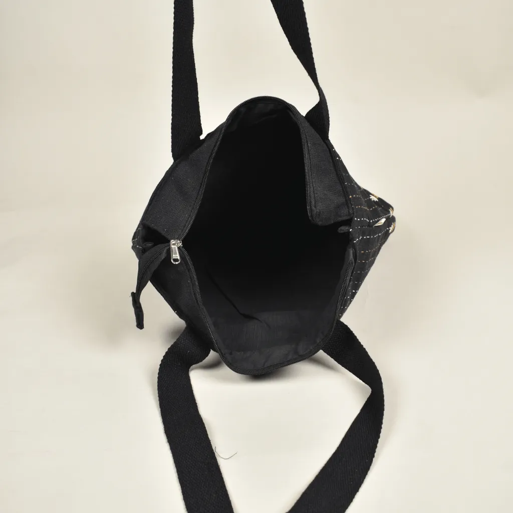 Embroidery Black Canvas Tote Bag