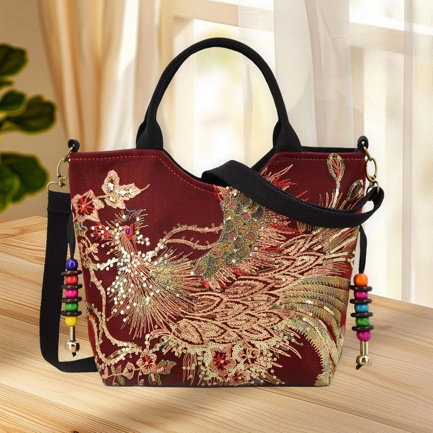 Embroidery Handbag Top Handle Bag Tote for Travel Working Party