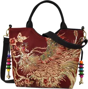 Embroidery Handbag Top Handle Bag Tote for Travel Working Party
