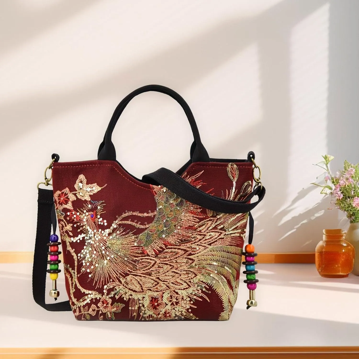 Embroidery Handbag Top Handle Bag Tote for Travel Working Party