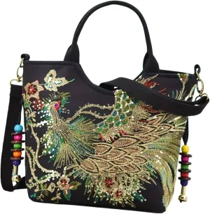 Embroidery Handbag Top Handle Bag Tote for Travel Working Party
