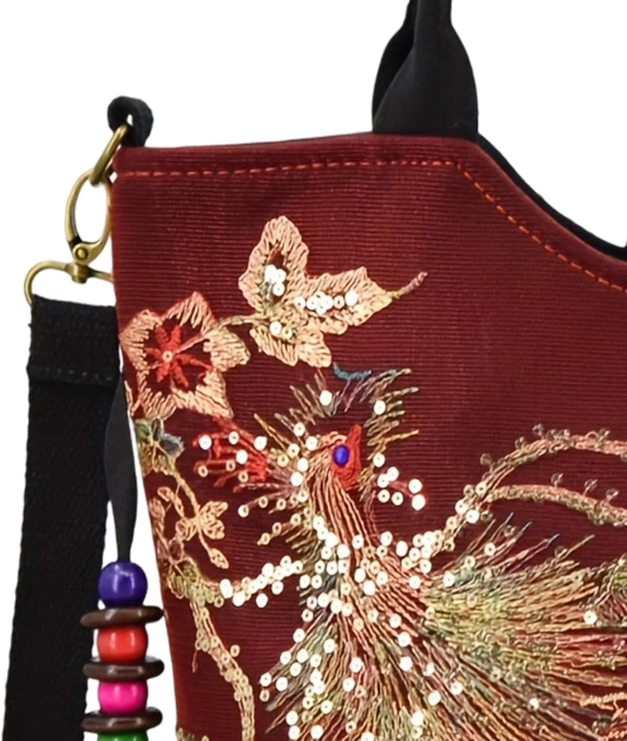 Embroidery Handbag with Pendants Crossbody Purse for Outdoor Sports