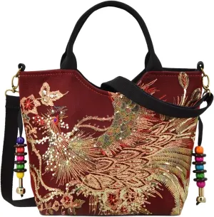 Embroidery Handbag with Pendants Crossbody Purse for Outdoor Sports