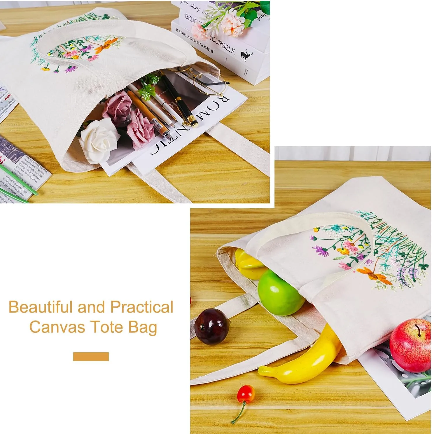 Embroidery Kit Canvas Tote Bag, Hand Embroidery Kit with Floral Pattern for Beginners, Cross Stitch Kits for Adults, Arts and DIY Crafts Kits, Embroidery Starter kit with Embroidery Bag and Tools