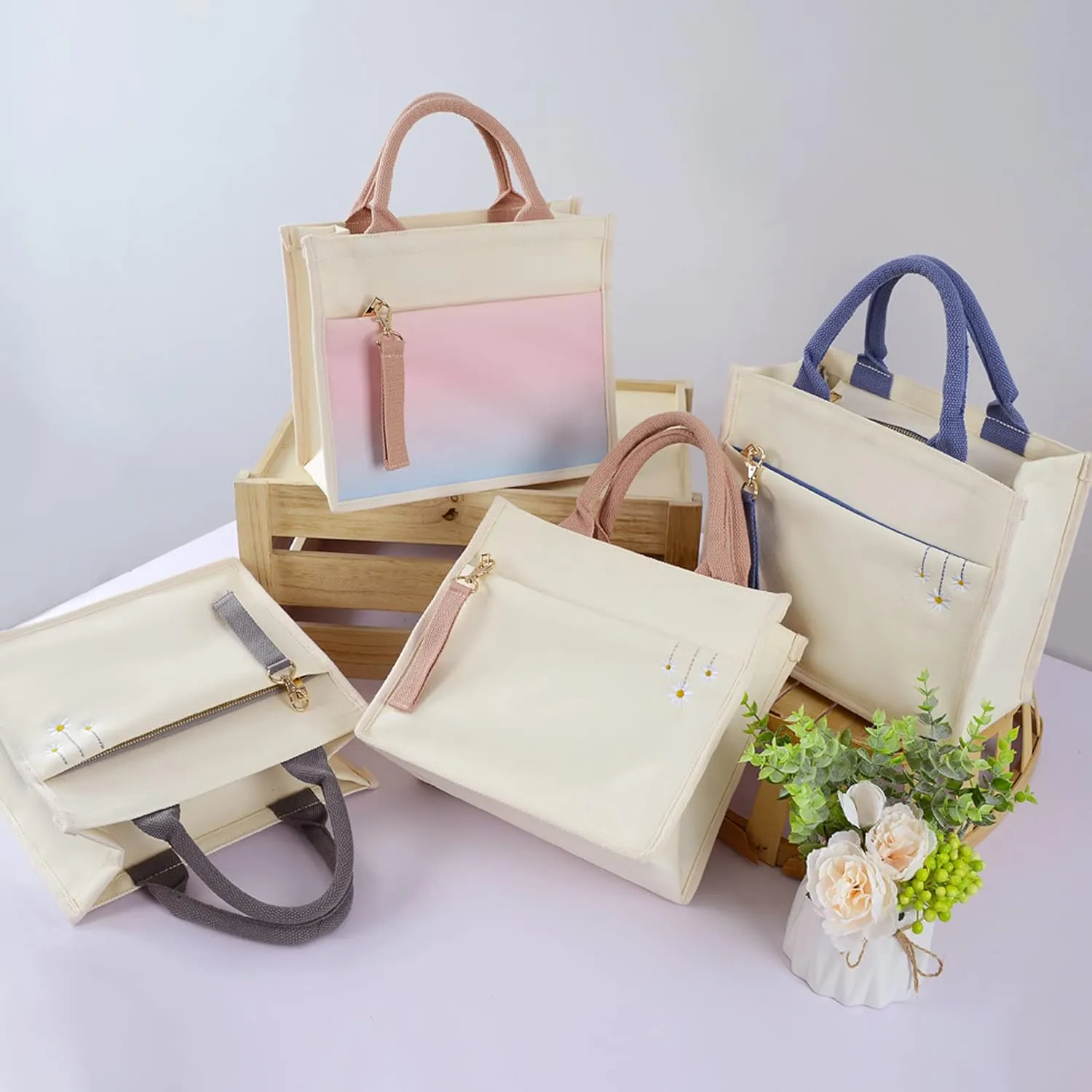 Embroidery style handbag canvas handbag