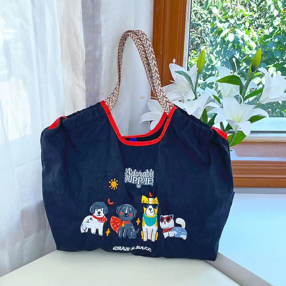 Embroidery Tote Bags Shopping Bag Cute Large Capacity,Animals