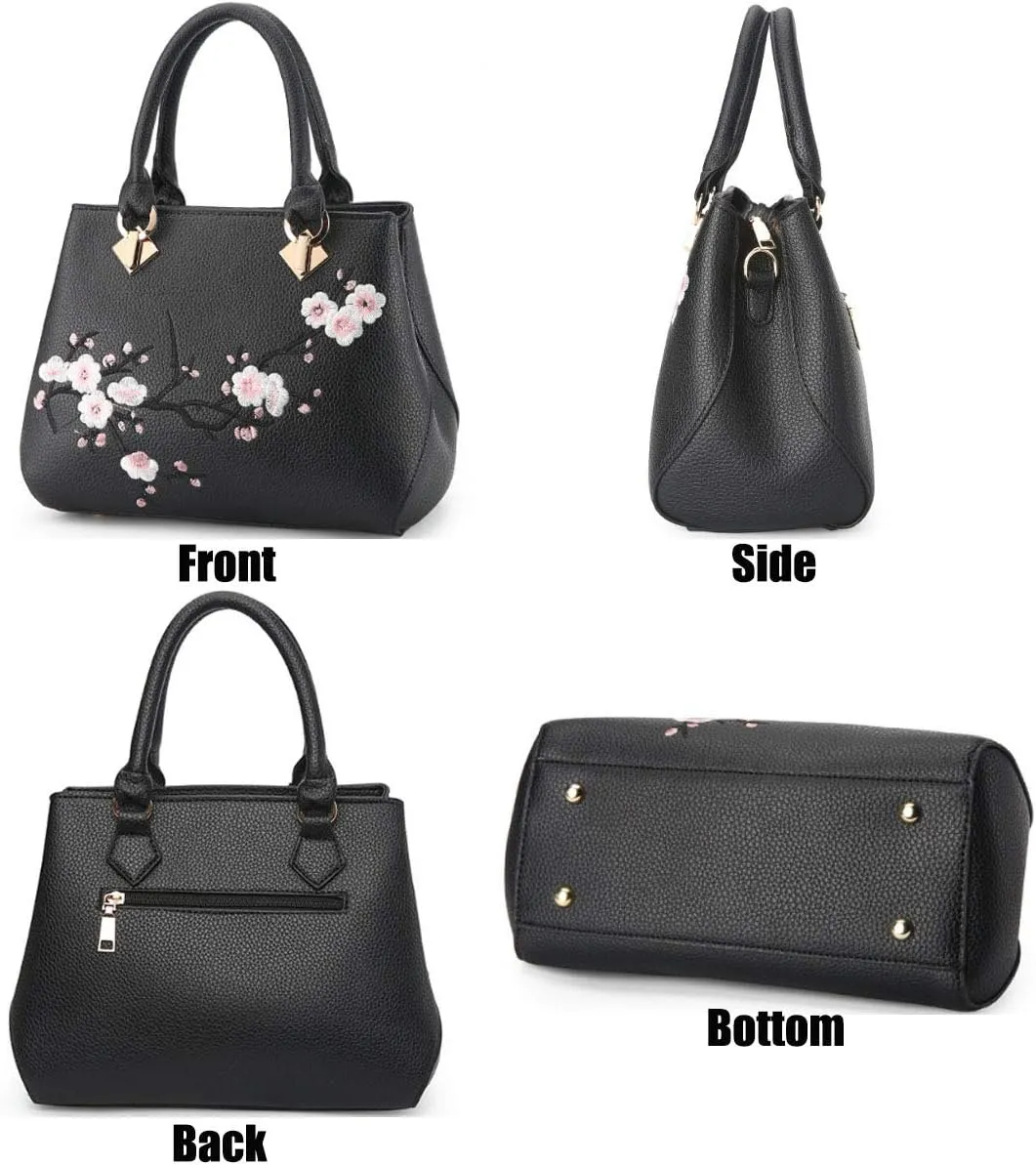 Embroidery Women Top Handle Satchel Handbags Shoulder Bag Tote Purse Messenger Bags Crossbody Bag