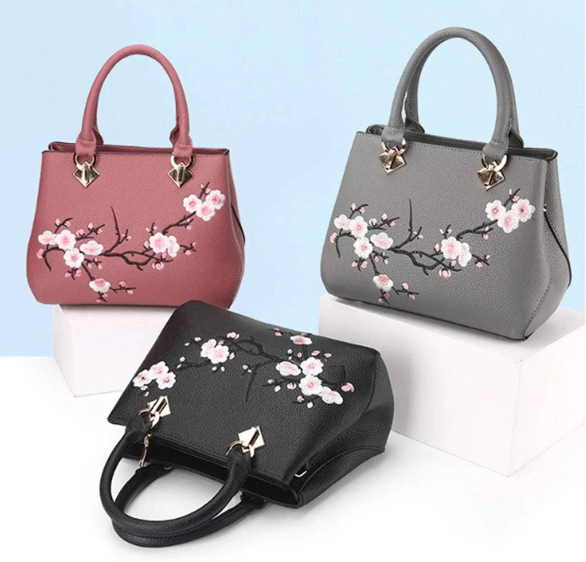 Embroidery Women Top Handle Satchel Handbags Shoulder Bag Tote Purse Messenger Bags Crossbody Bag