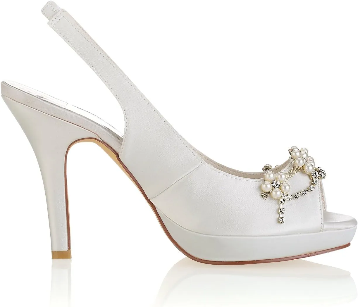 Emily Bridal Ivory Wedding Shoes Peep Toe Pearls Slingbacks Bridal Shoes Women High Heels