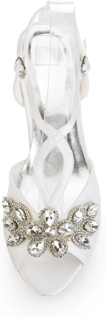 Emily Bridal Ivory Wedding Shoes Peep Toe Rhinestones Kitten Heel Bridal Shoes Women Shoes