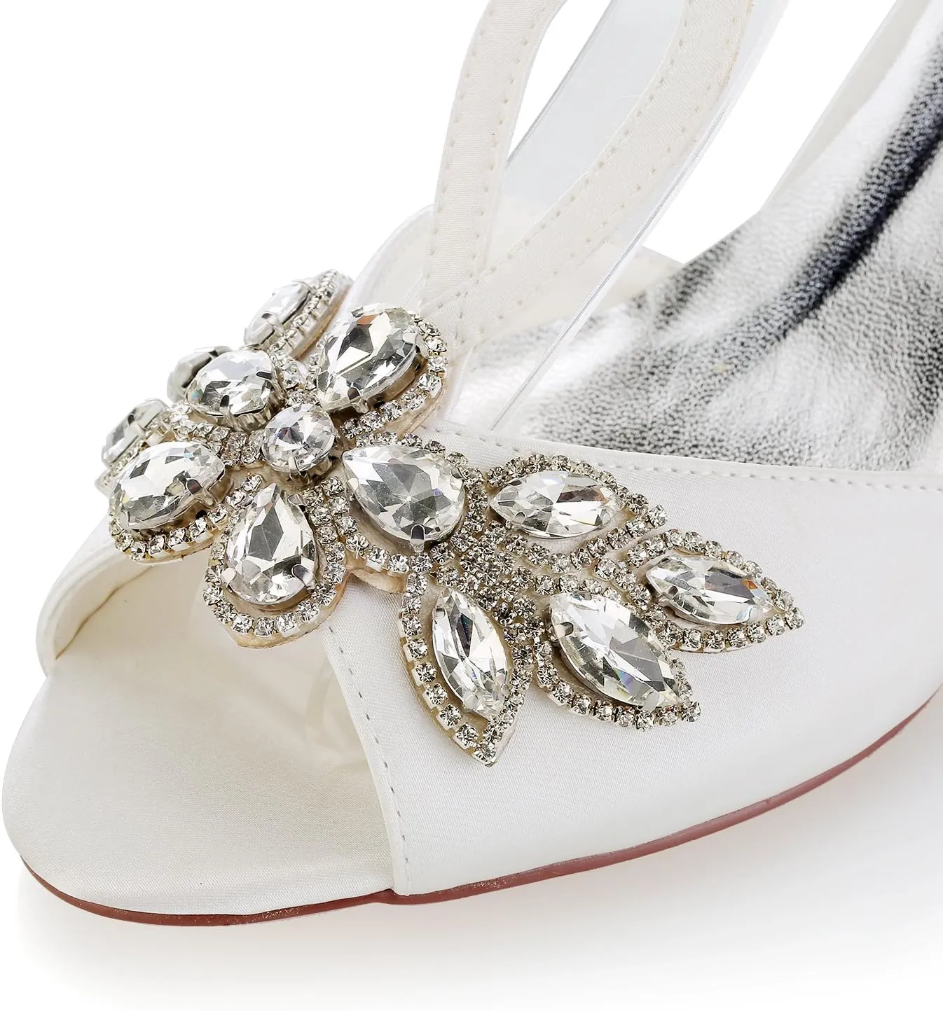 Emily Bridal Ivory Wedding Shoes Peep Toe Rhinestones Kitten Heel Bridal Shoes Women Shoes