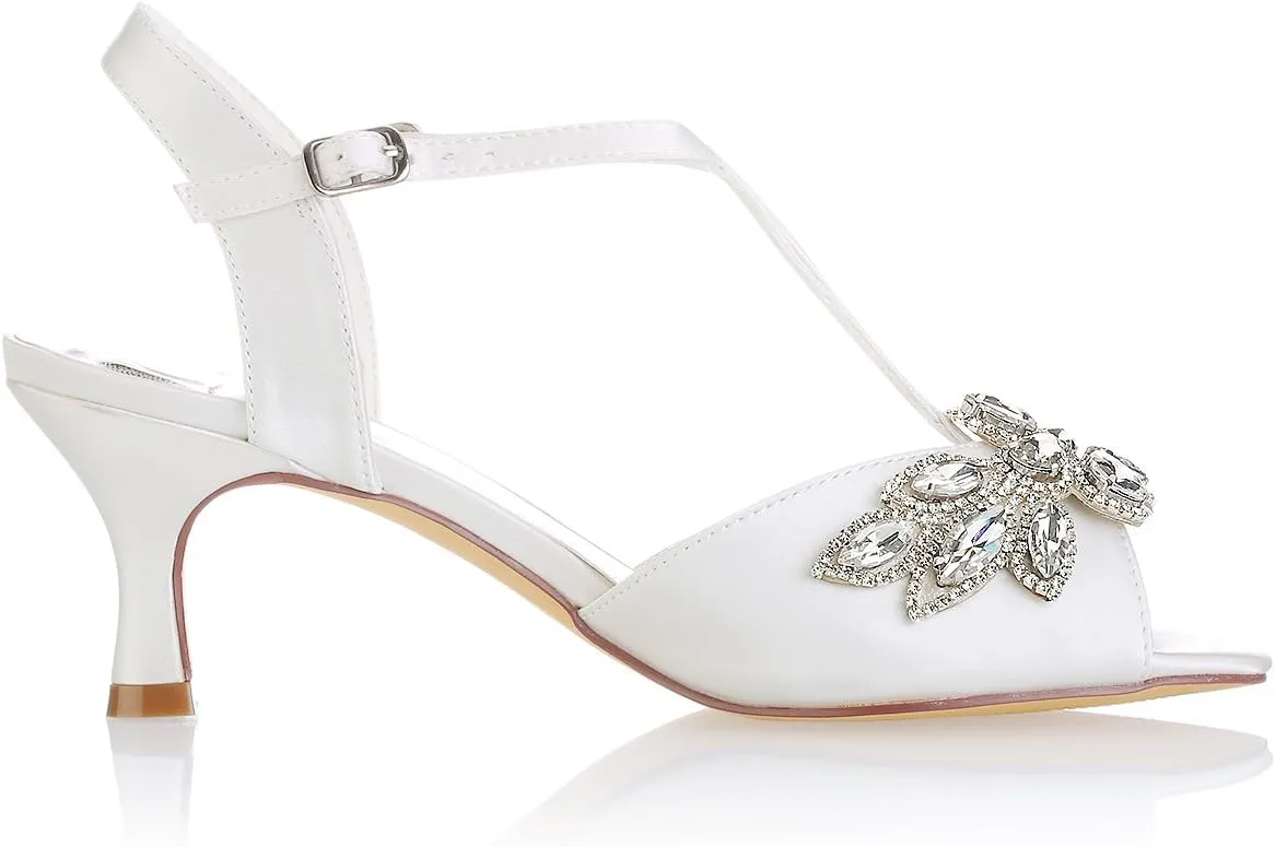 Emily Bridal Ivory Wedding Shoes Peep Toe Rhinestones Kitten Heel Bridal Shoes Women Shoes
