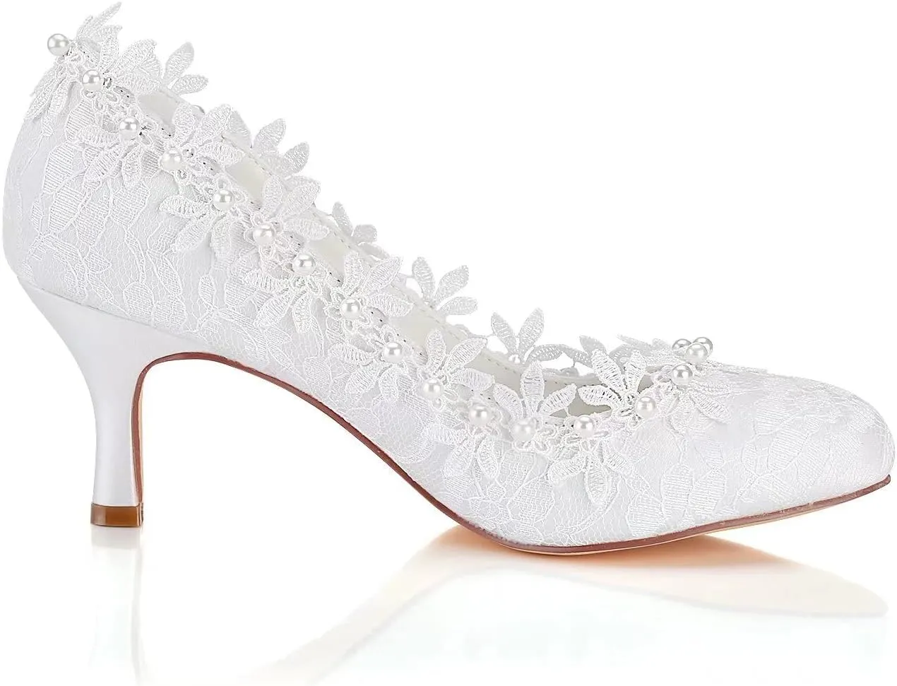 Emily Bridal Vintage Wedding Shoes Ivory Round Toe Pearls Flowers Kitten Heel Bridal Shoes