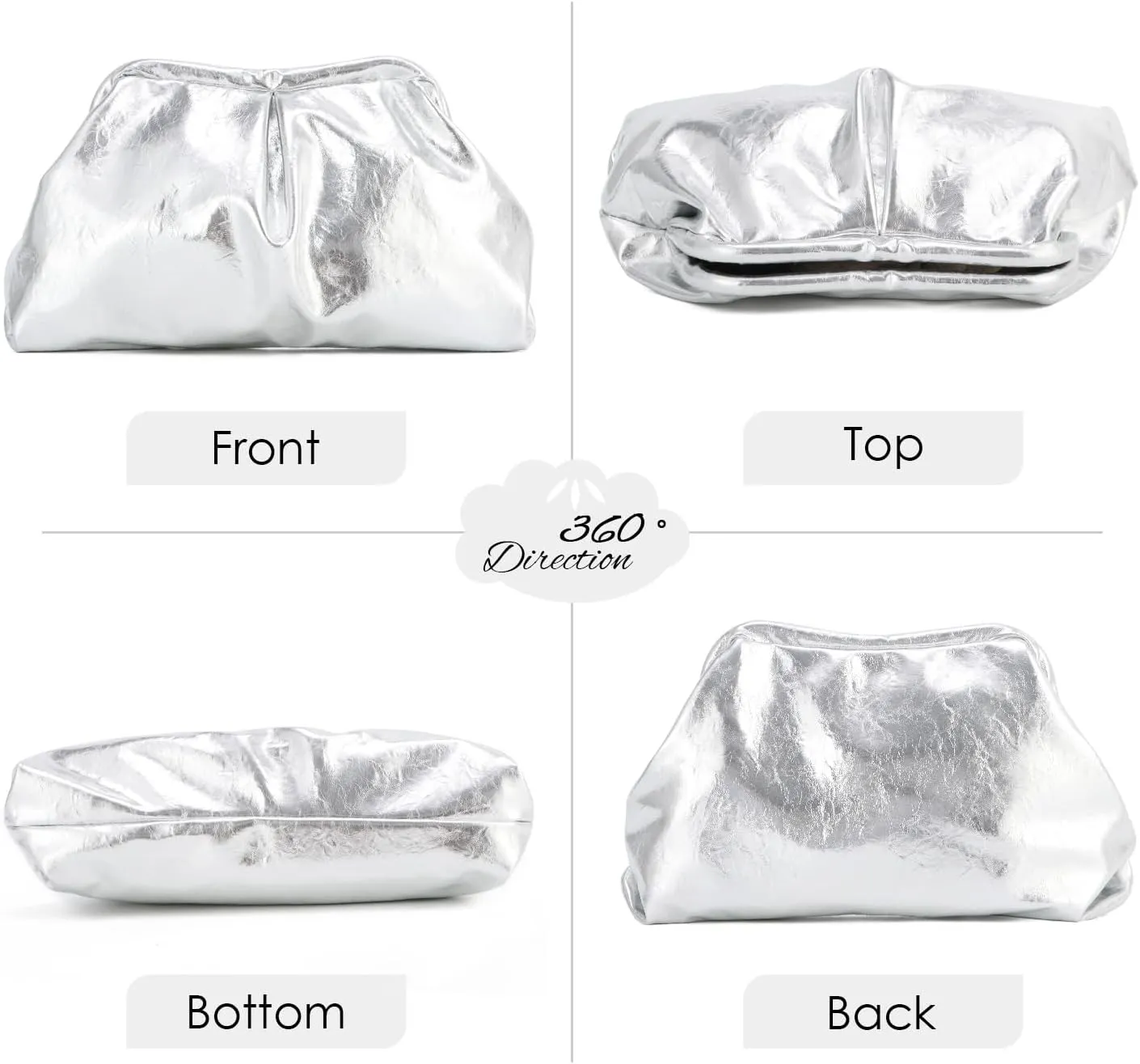 Emprier Soft Vegan Leather Clutch Purse for Women Dumpling Bag Pleated PU Evening Handbags for Wedding Party