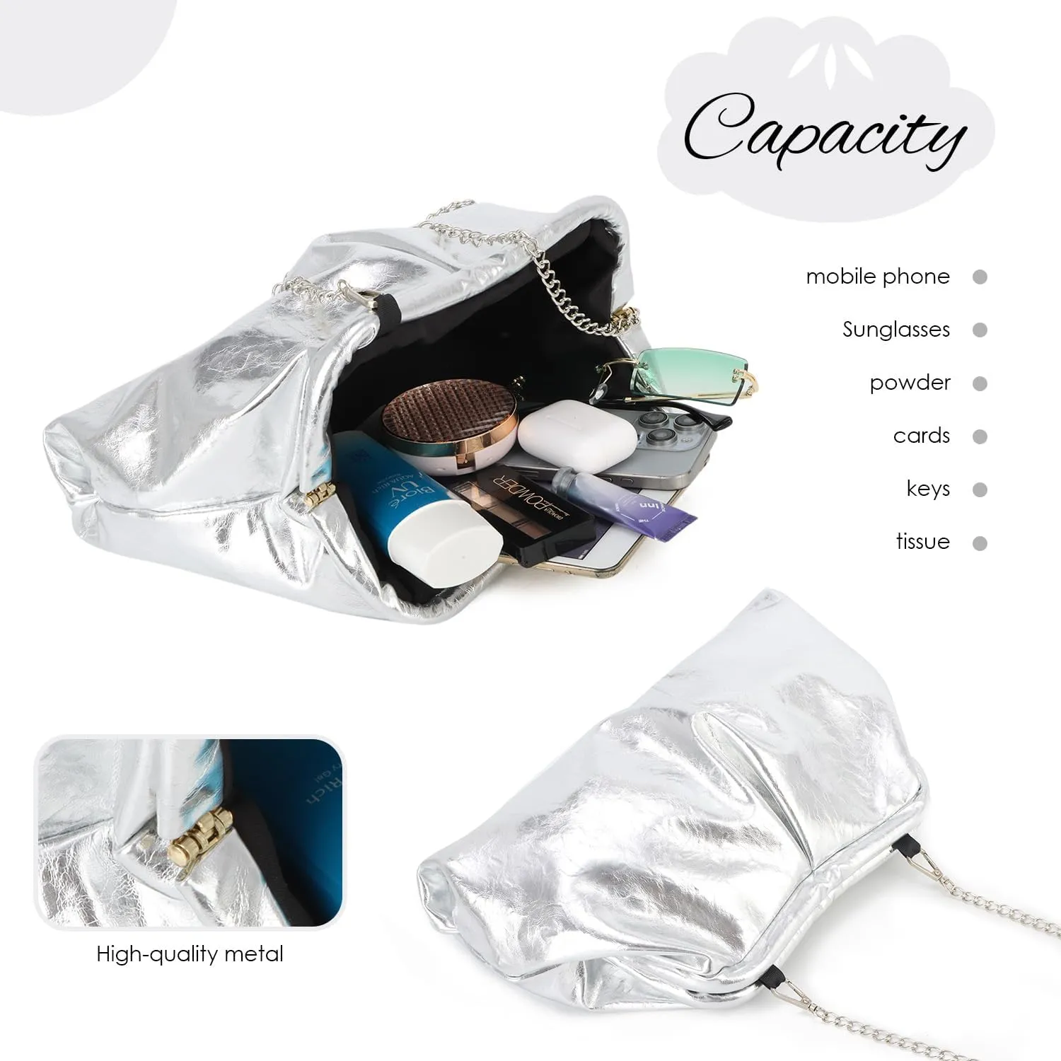 Emprier Soft Vegan Leather Clutch Purse for Women Dumpling Bag Pleated PU Evening Handbags for Wedding Party