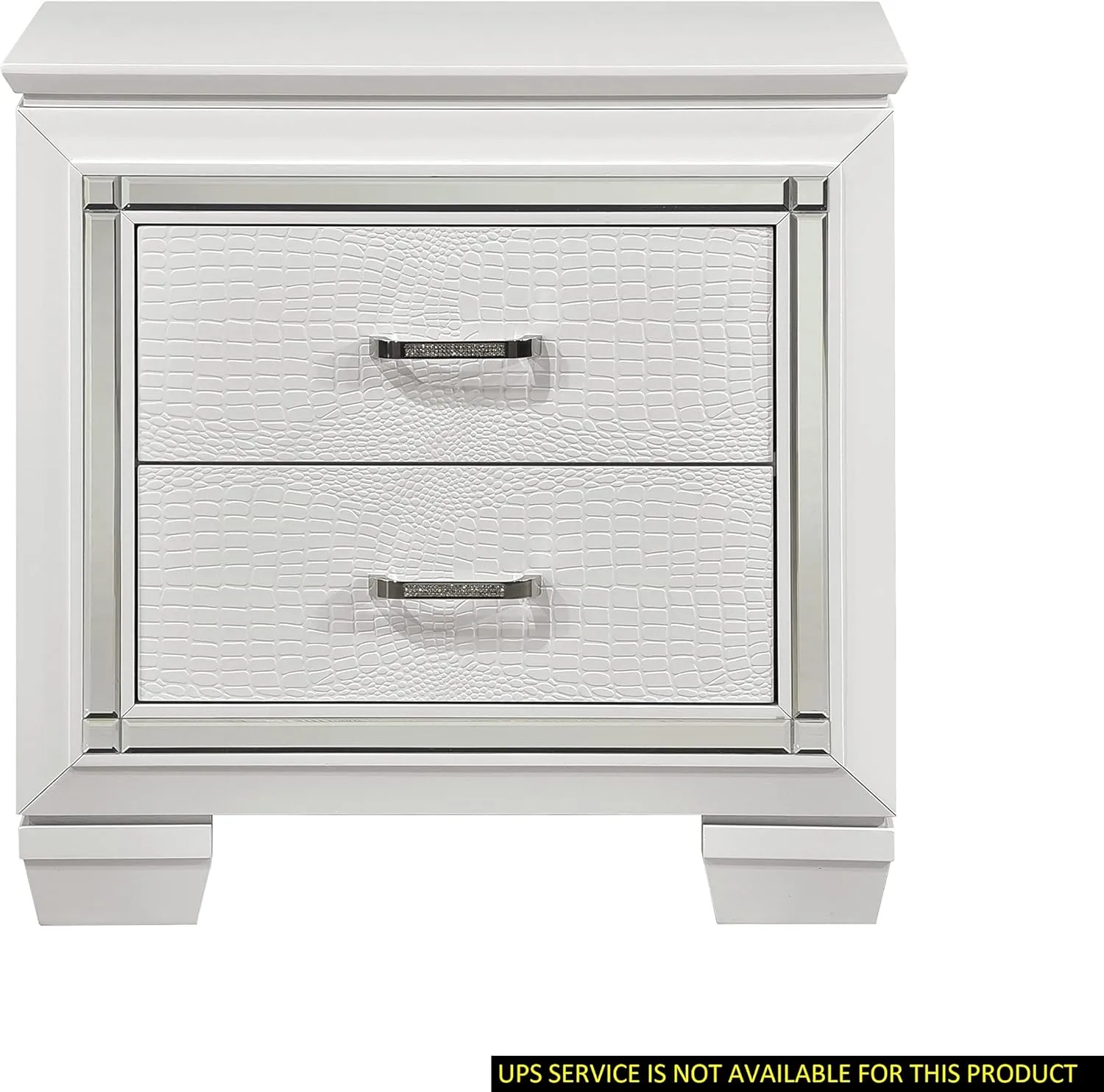 Enhance Bedroom Aesthetics with Glamorous Nightstand, 2 Drawers, White Finish, Faux Alligator Embossing, LED Backlight