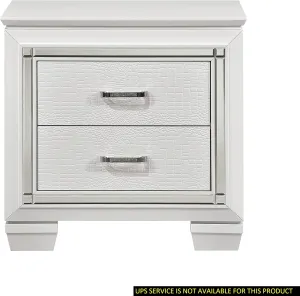 Enhance Bedroom Aesthetics with Glamorous Nightstand, 2 Drawers, White Finish, Faux Alligator Embossing, LED Backlight
