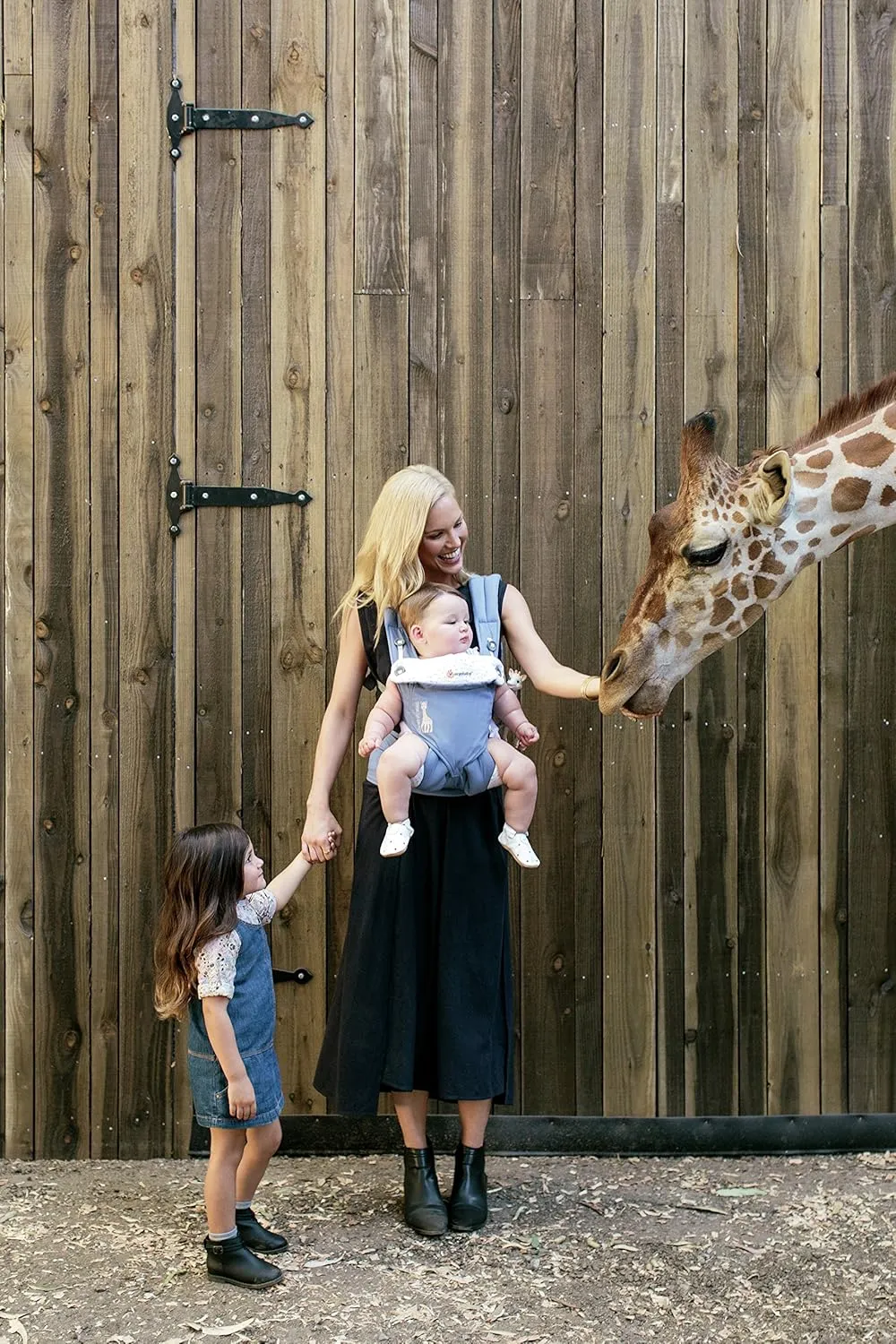 Ergobaby 360 All-Position Baby Carrier with Lumbar Support (12-45 Pounds), Sofie La Girafe - Blue, Premium Cotton