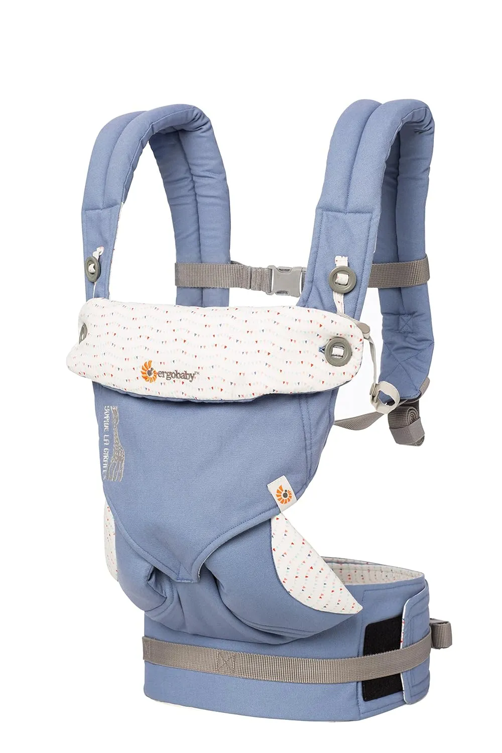 Ergobaby 360 All-Position Baby Carrier with Lumbar Support (12-45 Pounds), Sofie La Girafe - Blue, Premium Cotton