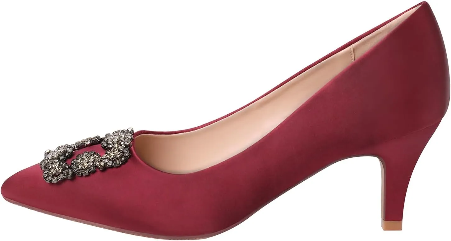 ERIJUNOR E1492C Women Pumps Comfortable Kitten Heel Rhinestone Evening Prom Wedding Shoes