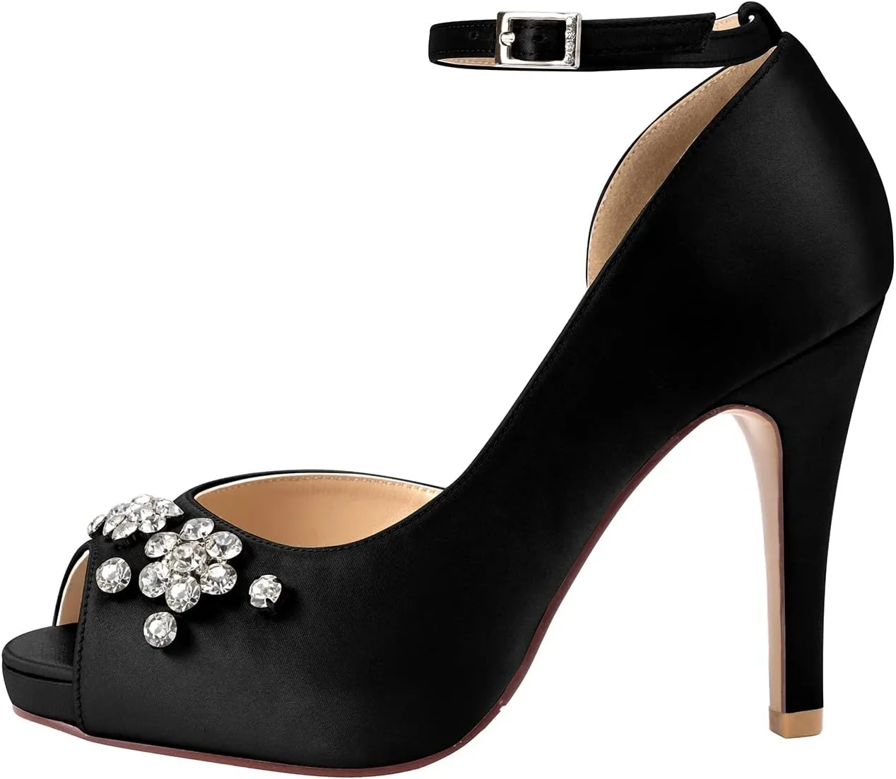 ERIJUNOR Women's Peep Toe Platform High Heel Rhinestones Satin Evening Prom Wedding Shoes
