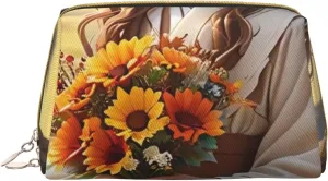 Eternal Autumn Print Small Leather Makeup Bag for Women, Travel Cosmetic Bag with Zipper, Toiletries, Purse, Gift