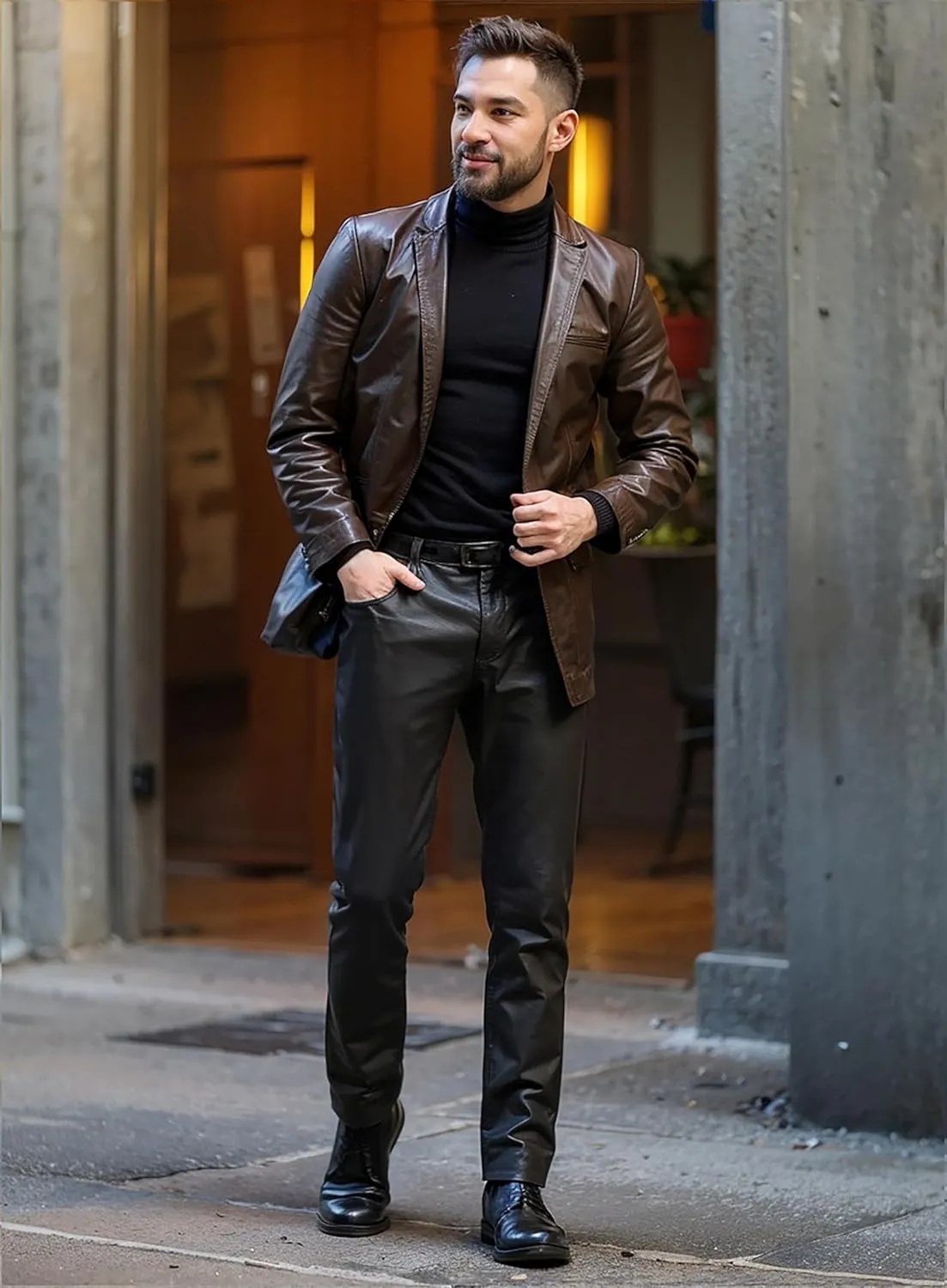 Ethanol Mens Slim Fit Ethanol Stretch Fashion Casual Faux Leather Pants