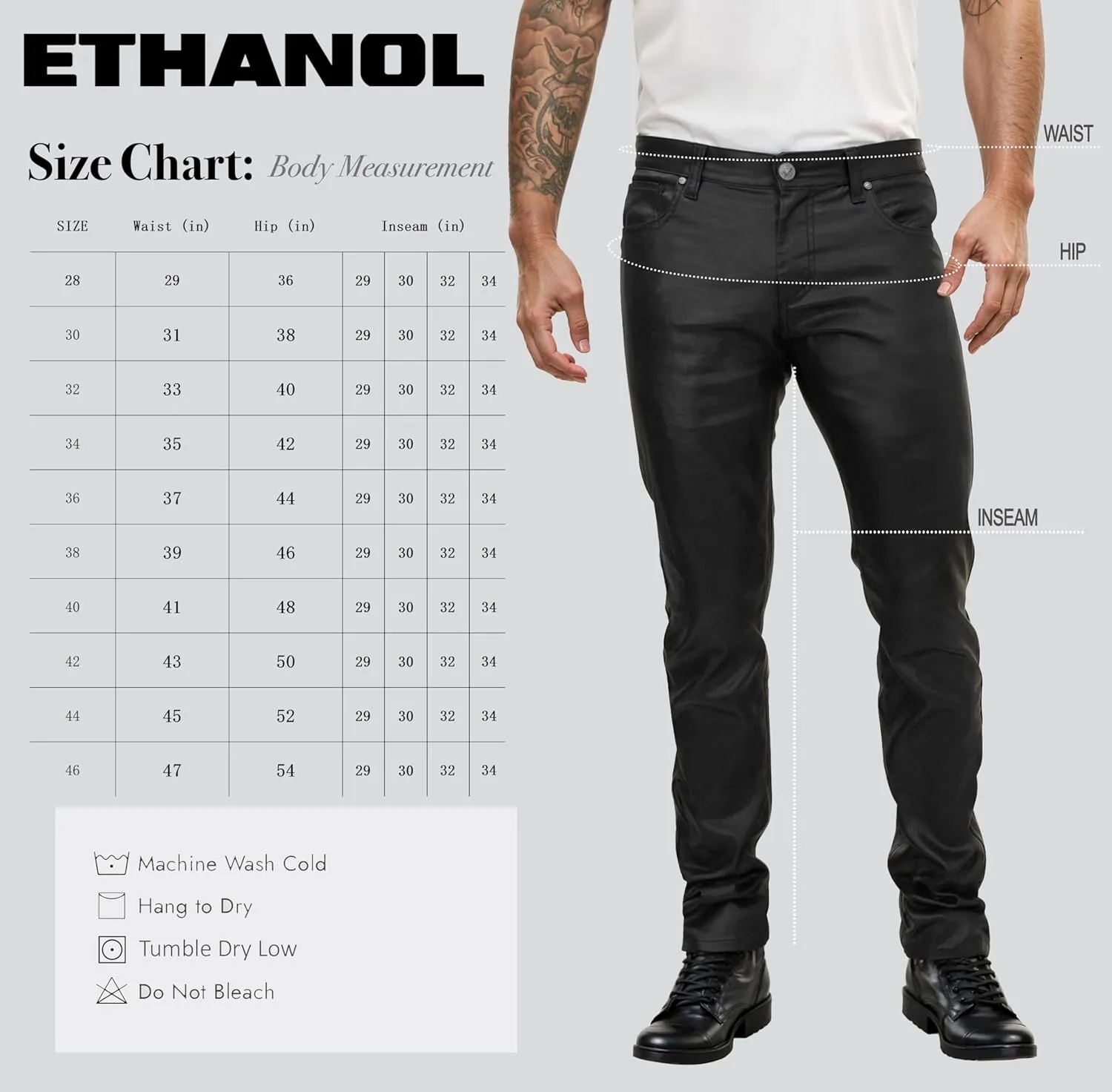 Ethanol Mens Slim Fit Ethanol Stretch Fashion Casual Faux Leather Pants