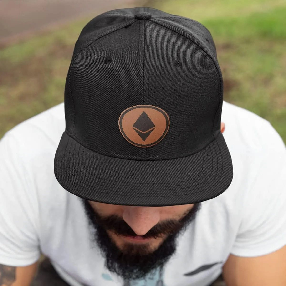 Ethereum Leather Patch Hat Fitted Flexfit Hats Crypto Baseball Cap Ultrafibre Breathable Mesh Side for Casual Wear